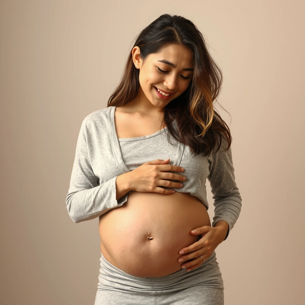 Kobieta w ciąży uśmiechnięta